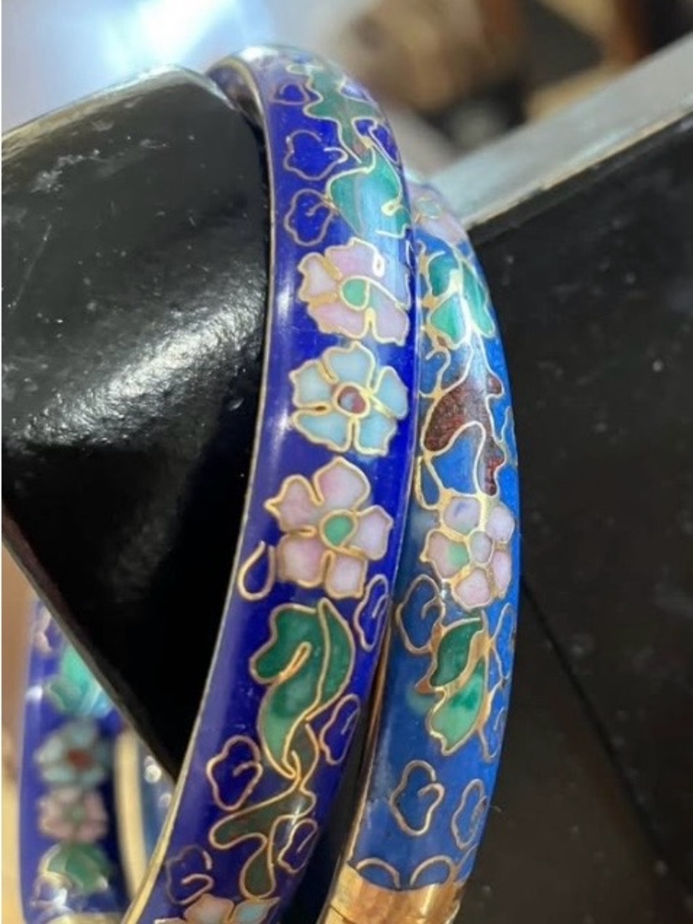 Blue Floral Cloisonné Bangle Bracelets